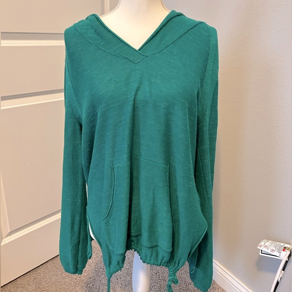 Free People Tops - Free People Side Tie Linen Hooded Kelly Green Blouse